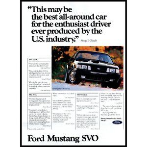 1984 Ford Mustang SVO Hatchback Sports Car Vintage Print Ad Fall Autumn Leaves